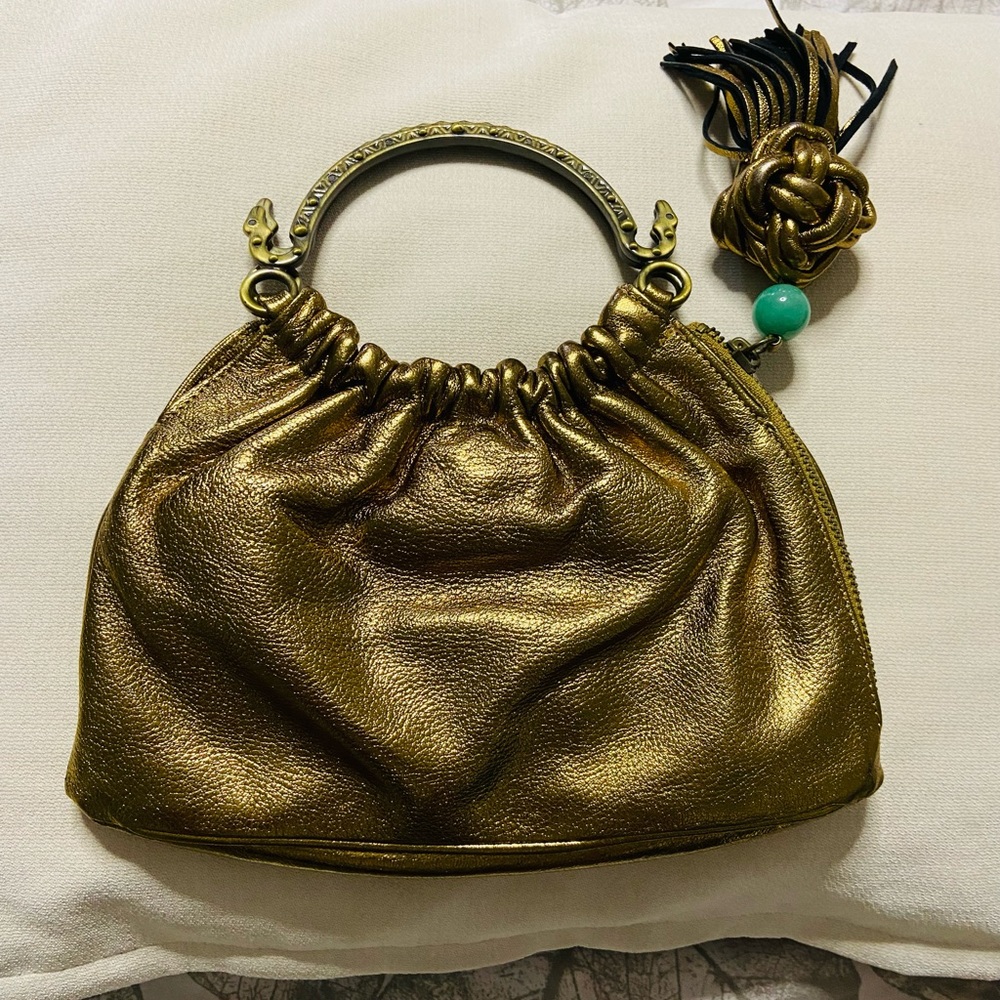 #1- Gold Leather JADE Embellished Hand Bag